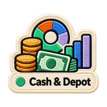 Sticker mit Münzen, Geld und Diagramm für Depot und Cash